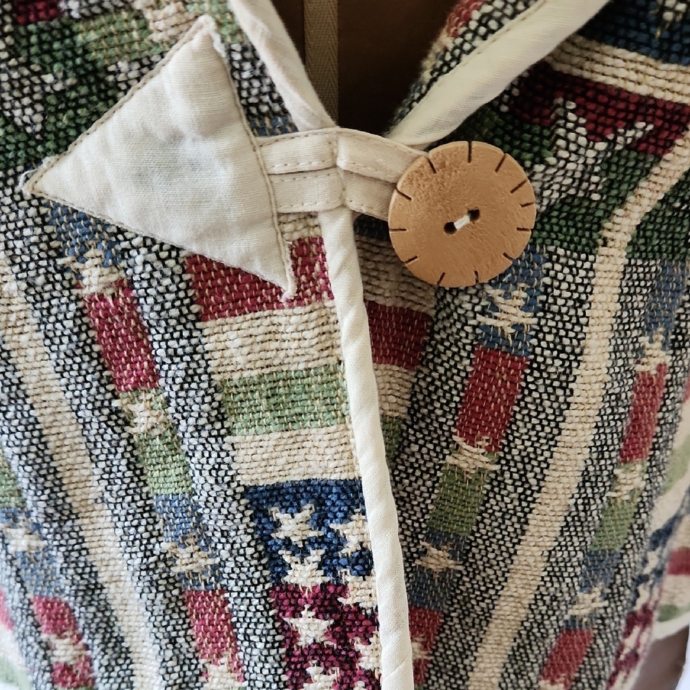 New Directions Vintage Americana Flag Cropped Cotton Tapestry Jacket - Picture 4 of 12